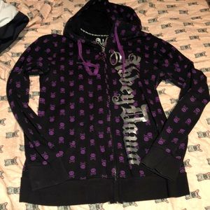 Abbey dawn rare purple skull foil zipper hoodie
